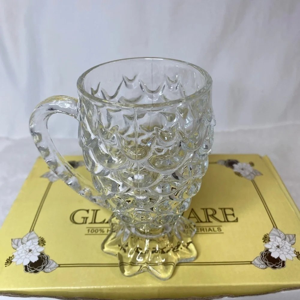 Vintage Style Pineapple Glass Mugs - Set of 6 - Embossed Crystal Clear Juice Cup